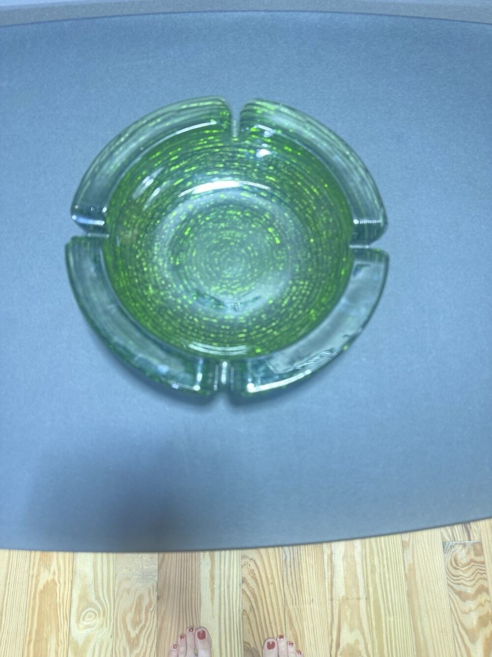 Vintage Green Depression Glass Ashtray 4.5” 4 Rests Concentric Ring MCM